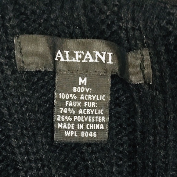 Alfani Black Knit Duster Cardigan Faux Fur Collar - Picture 7 of 7